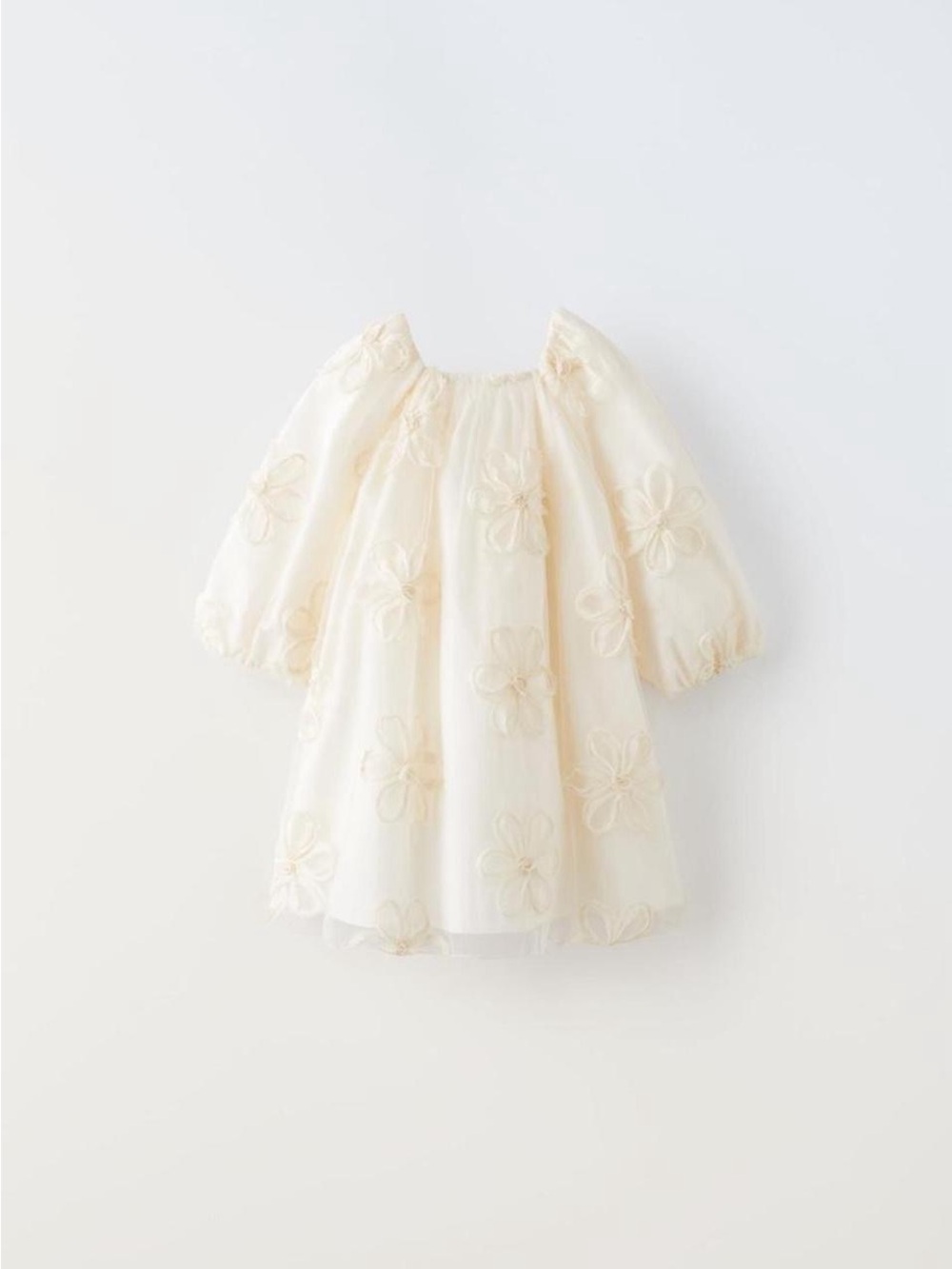 Zara cream & white 3D Flower Tulle dress with 3/4 sleeves, size 4-5 years. NWOT